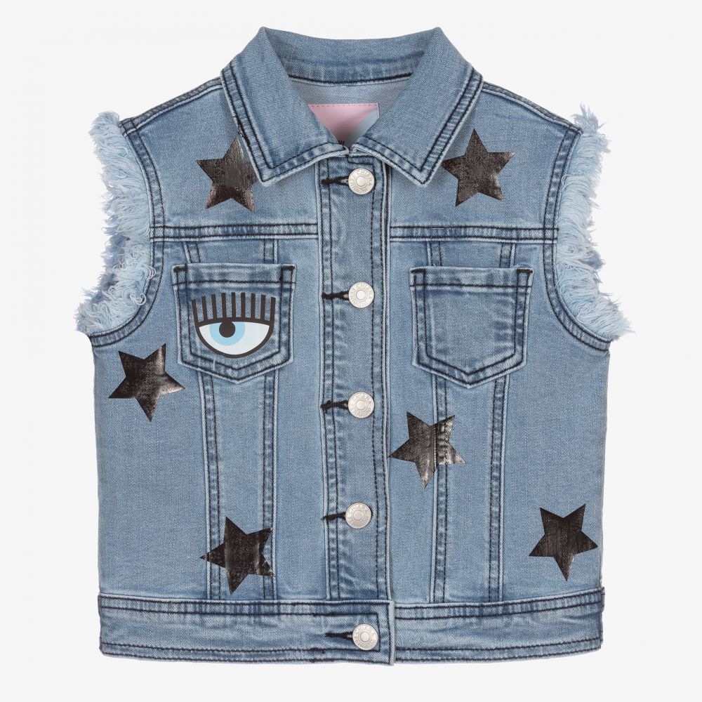 Chiara Ferragni Kids - Голубой джинсовый жилет со звездами для девочек | Childrensalon