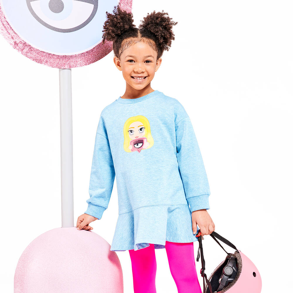 كيّارا فيراغني كيدز-فستان قطن جيرسي لون أزرق | Childrensalon Outlet