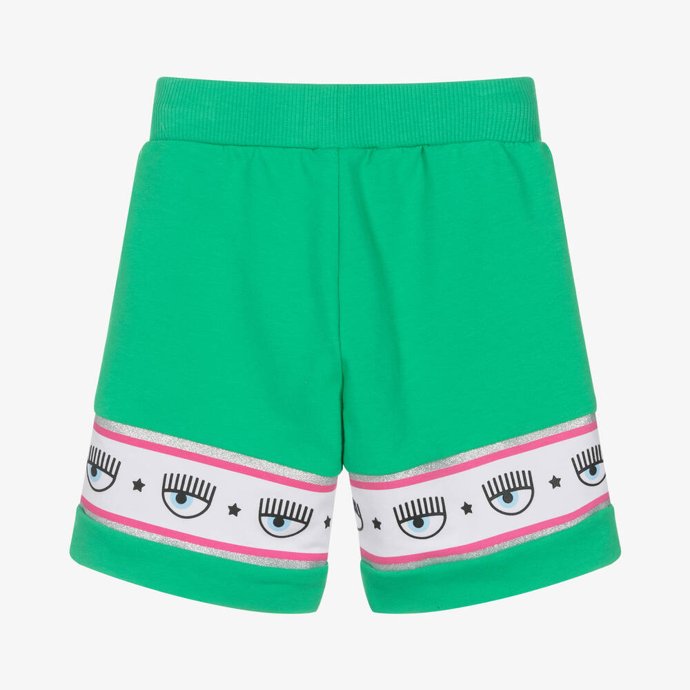 Chiara Ferragni Kids-Зеленые хлопковые шорты для девочек | Childrensalon Outlet