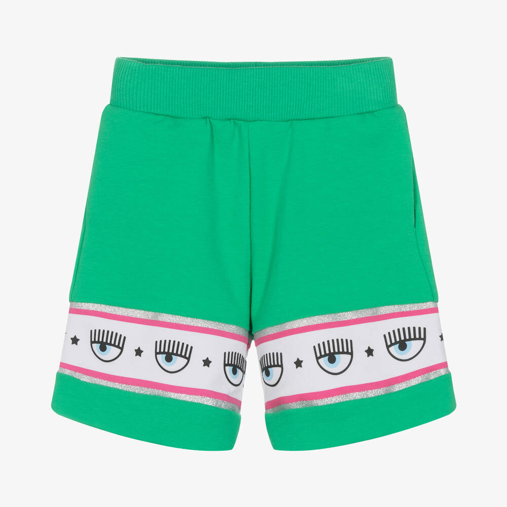 Chiara Ferragni Kids-Girls Green Cotton Logo Shorts  | Childrensalon Outlet