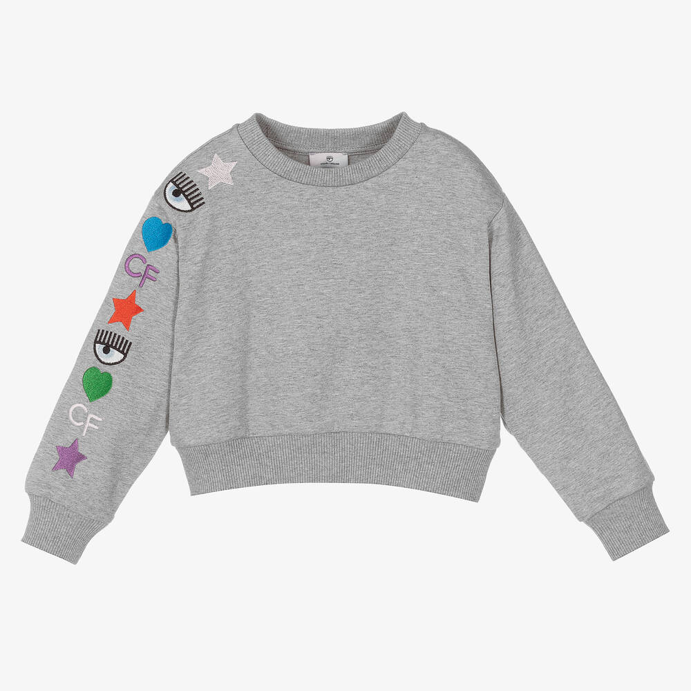 Chiara Ferragni Kids - Girls Grey Cotton Sweatshirt | Childrensalon