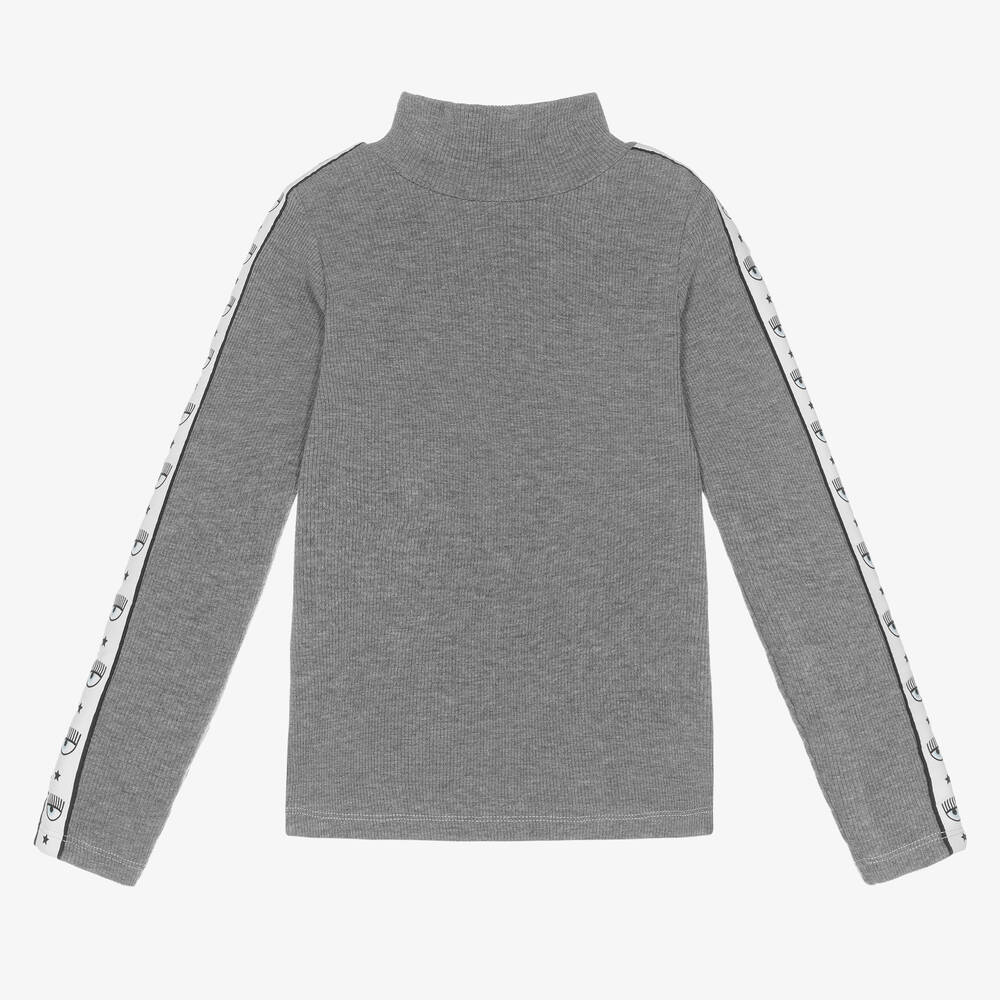 Chiara Ferragni Kids - Girls Grey Logo Turtleneck Top | Childrensalon