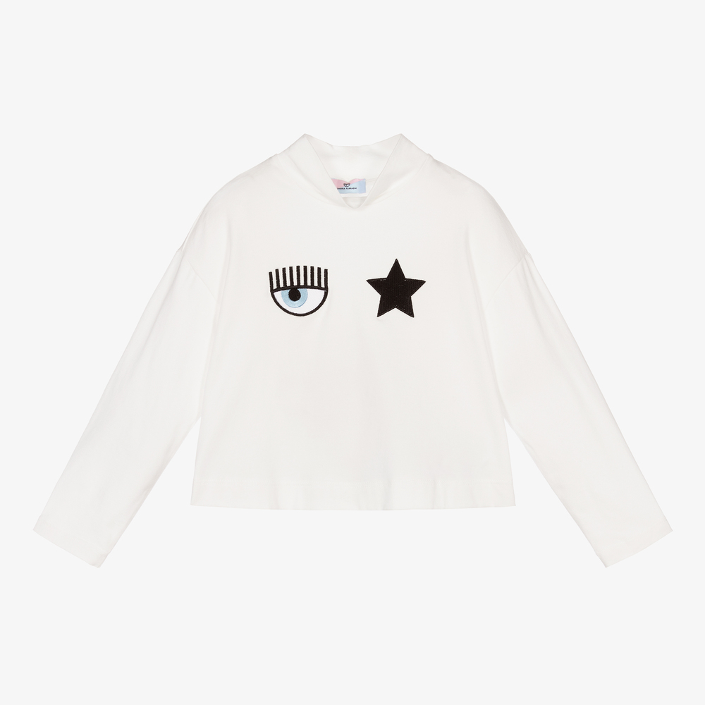 Chiara Ferragni Kids-Girls Ivory Cotton Top  | Childrensalon Outlet