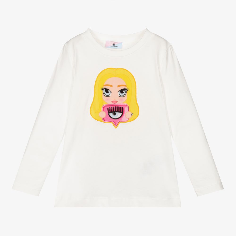 Chiara Ferragni Kids-Girls Ivory Mascot Logo Top | Childrensalon Outlet