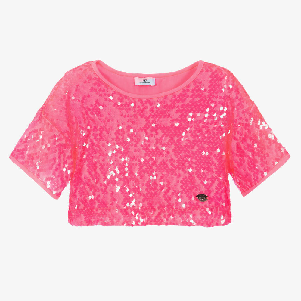 Chiara Ferragni Kids - Neonpinkes Pailletten-Tüll-Kurztop | Childrensalon