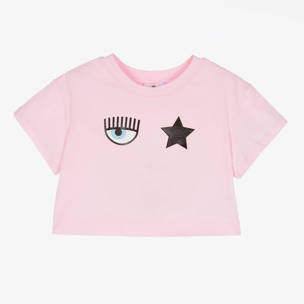 Chiara Ferragni Kids - Girls Pink Eyestar Cotton T-Shirt | Childrensalon