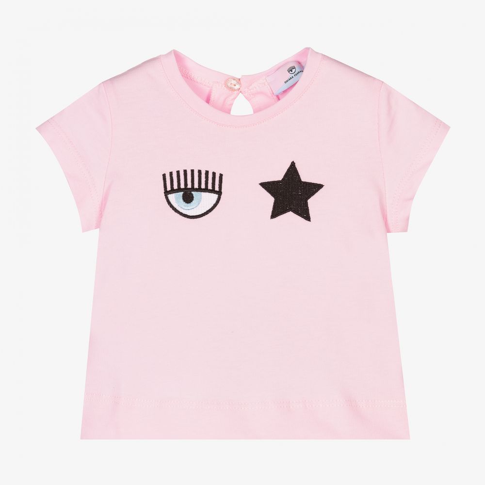 Chiara Ferragni Kids - Розовая футболка с глазом и звездой для девочек | Childrensalon