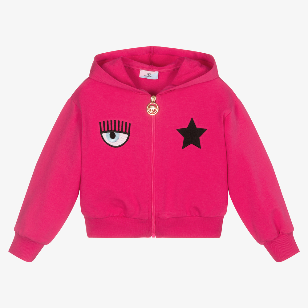 Chiara Ferragni Kids - Girls Pink Eyestar Zip-Up Top | Childrensalon