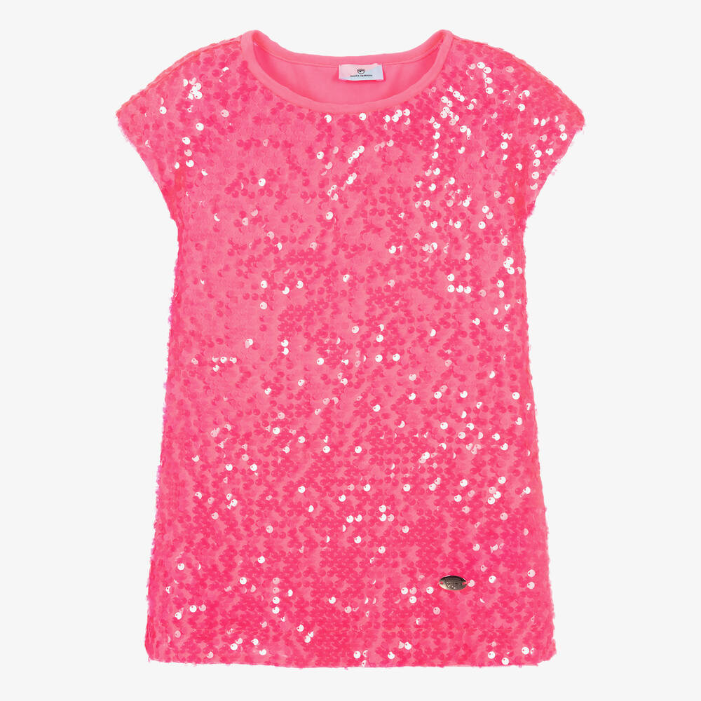 Chiara Ferragni Kids - Girls Pink Sequin Tulle Dress | Childrensalon