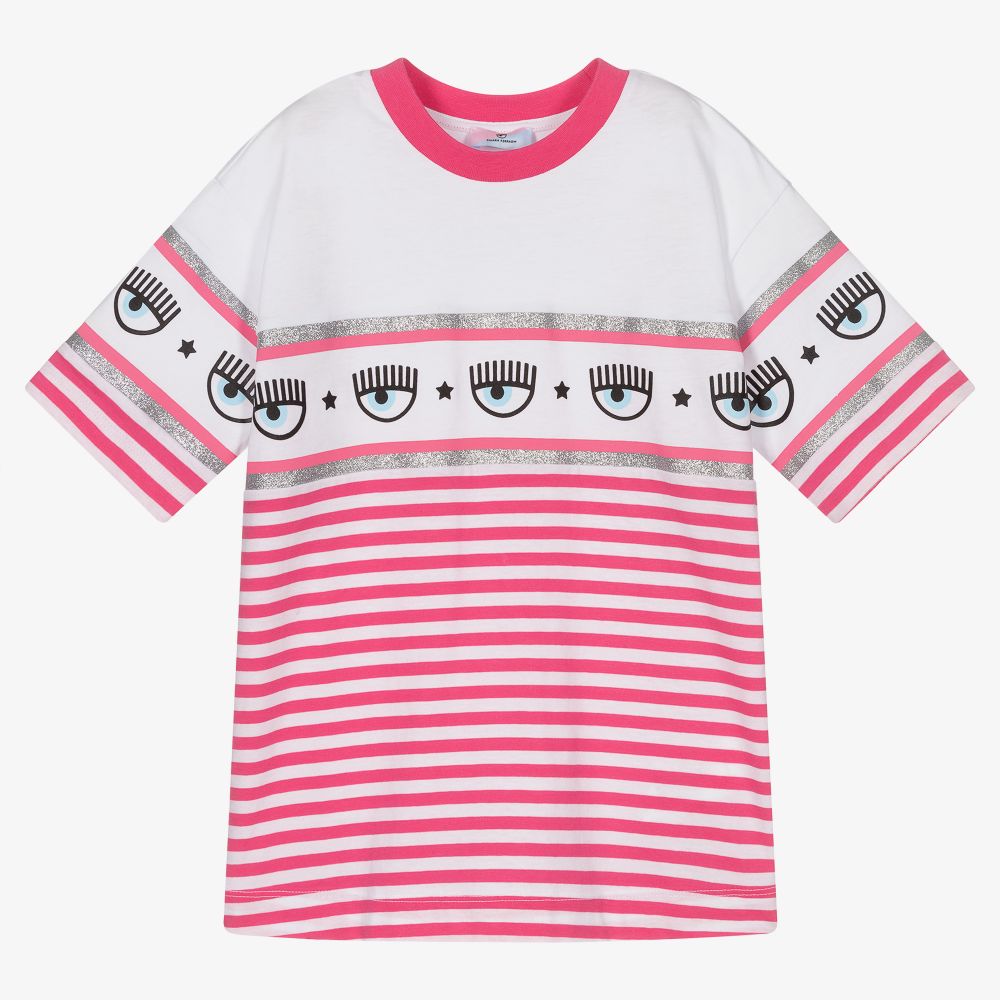 Chiara Ferragni Kids - Pink gestreiftes T-Shirt (M) | Childrensalon