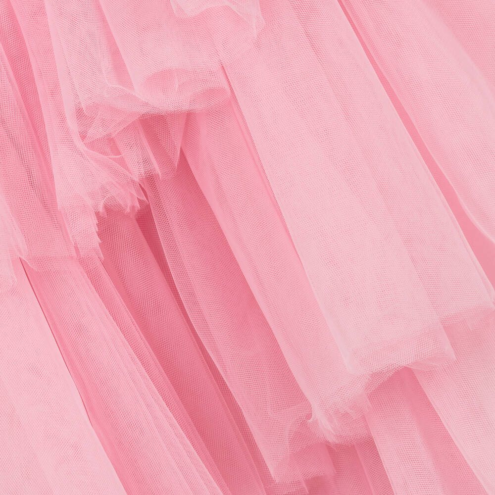 كيّارا فيراغني كيدز-فستان قطن فوال وتول بطبقات لون زهري للبنات | Childrensalon Outlet