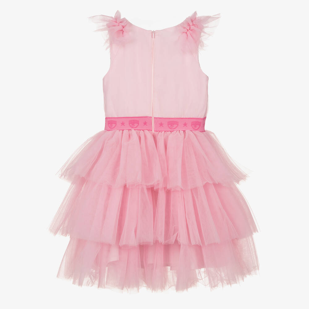 كيّارا فيراغني كيدز-فستان قطن فوال وتول بطبقات لون زهري للبنات | Childrensalon Outlet