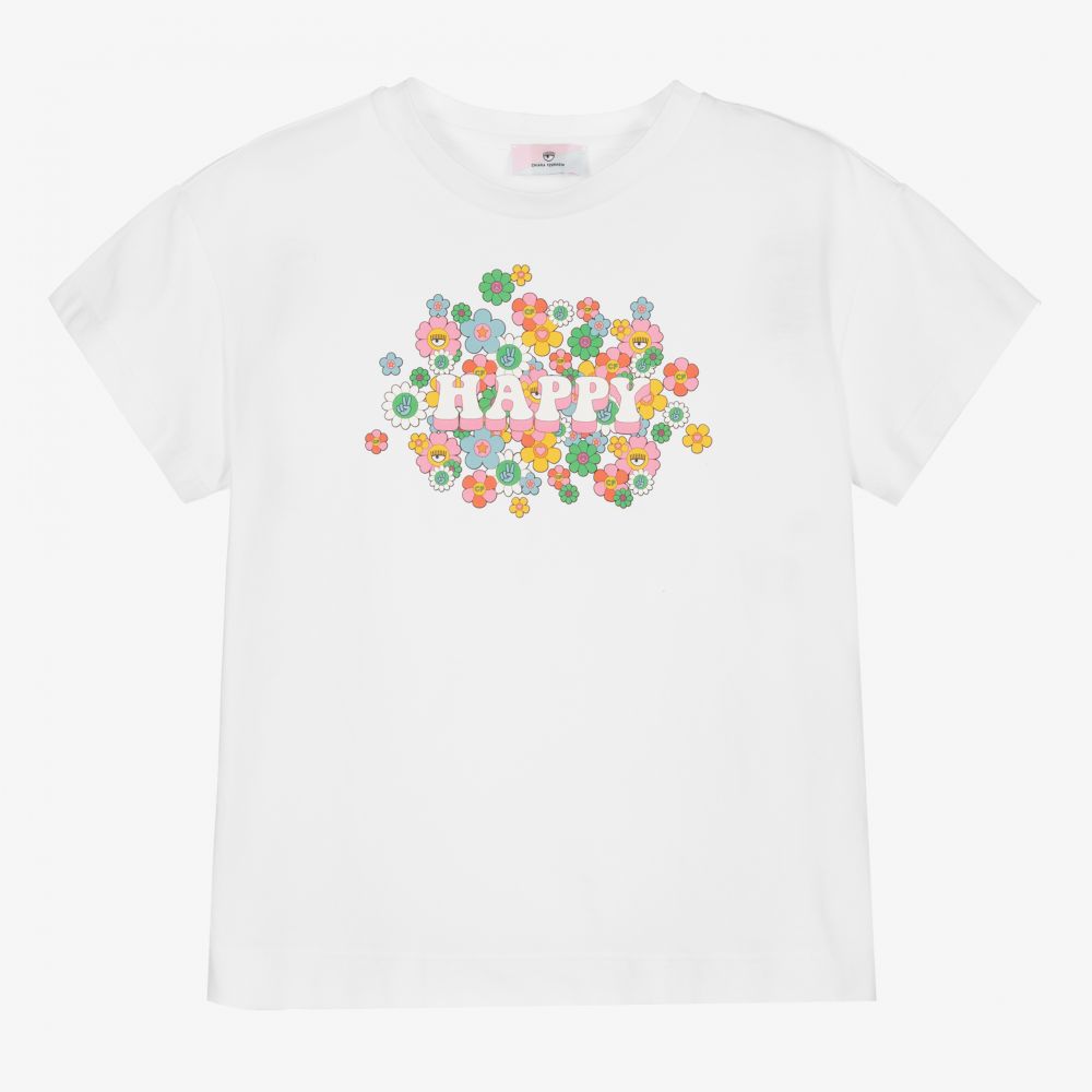 Chiara Ferragni Kids - Girls White Cotton T-Shirt | Childrensalon