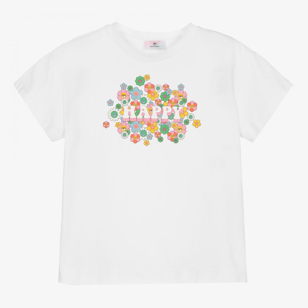 Chiara Ferragni Kids-Girls White Cotton T-Shirt | Childrensalon Outlet