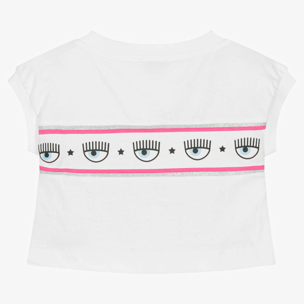 Chiara Ferragni Kids Girls White Cropped Logo T shirt