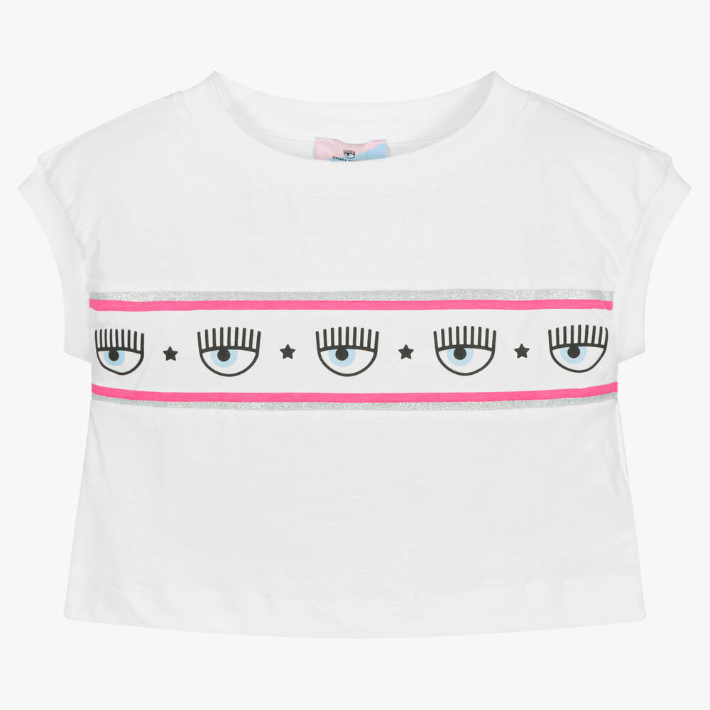 Chiara Ferragni Kids-Girls White Cropped Logo T-shirt | Childrensalon Outlet
