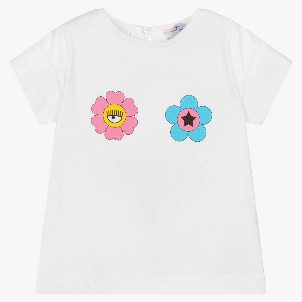 Chiara Ferragni Kids - Белая футболка с глазом и звездой для девочек | Childrensalon