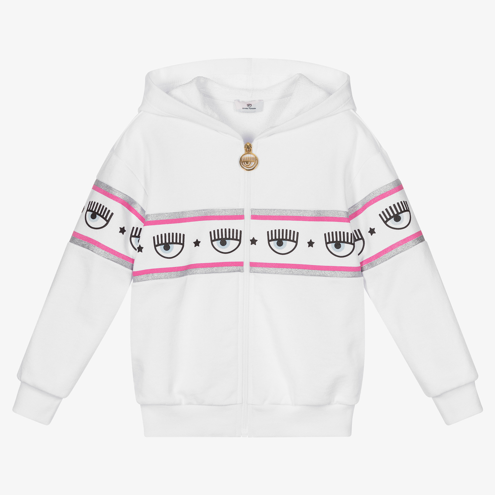 Chiara Ferragni Kids - Girls White Logo Zip-Up Top | Childrensalon