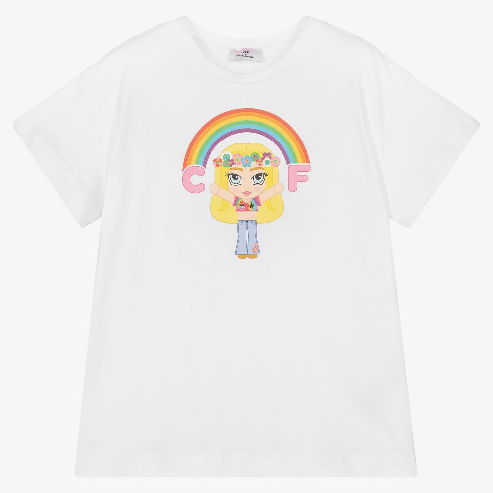Chiara Ferragni Kids - Girls White Mascott T-Shirt | Childrensalon