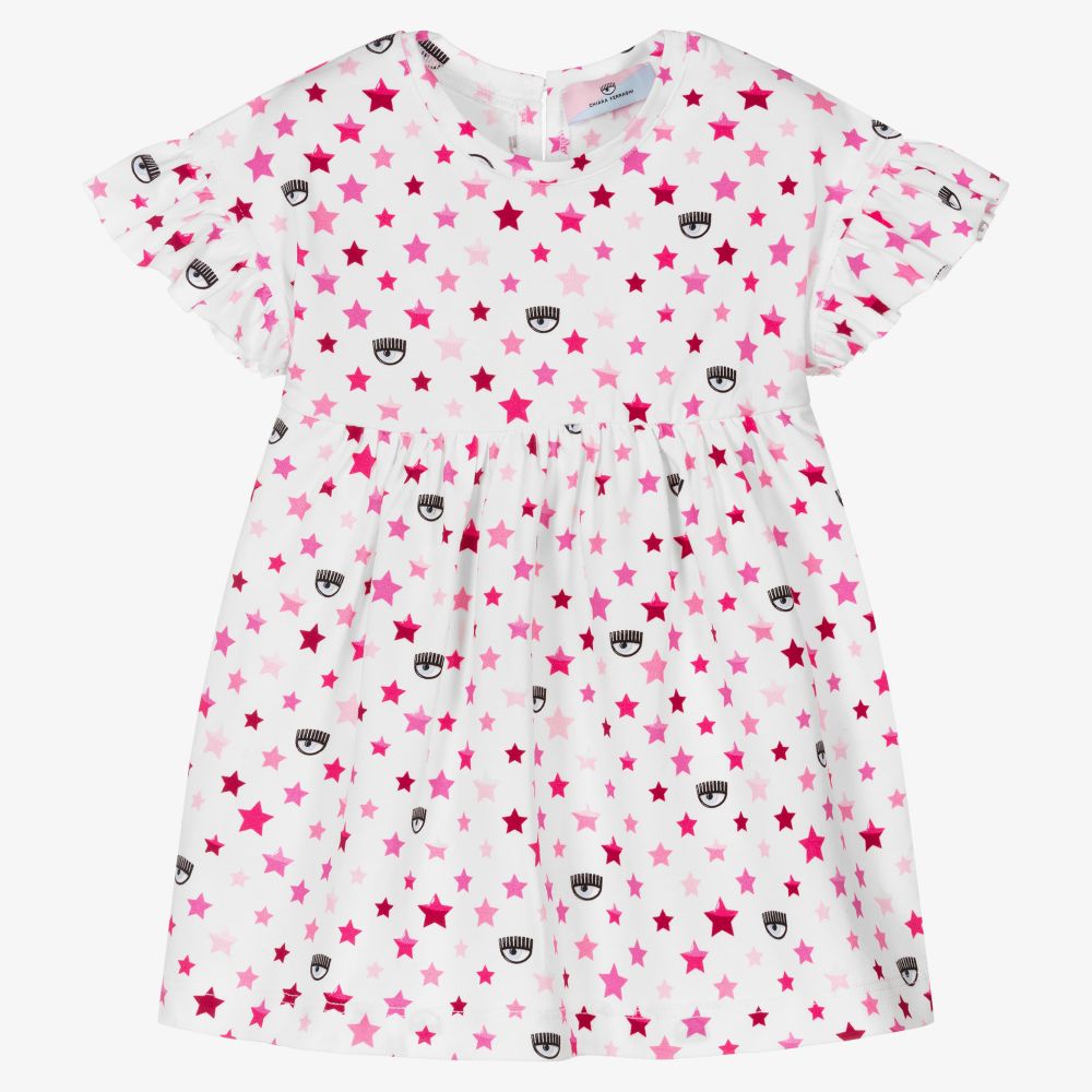 Chiara Ferragni Kids - Бело-розовое платье для девочек | Childrensalon