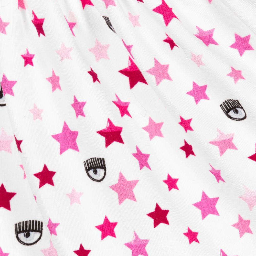 كيّارا فيراغني كيدز-فستان قطن جيرسي لون أبيض وزهري | Childrensalon Outlet