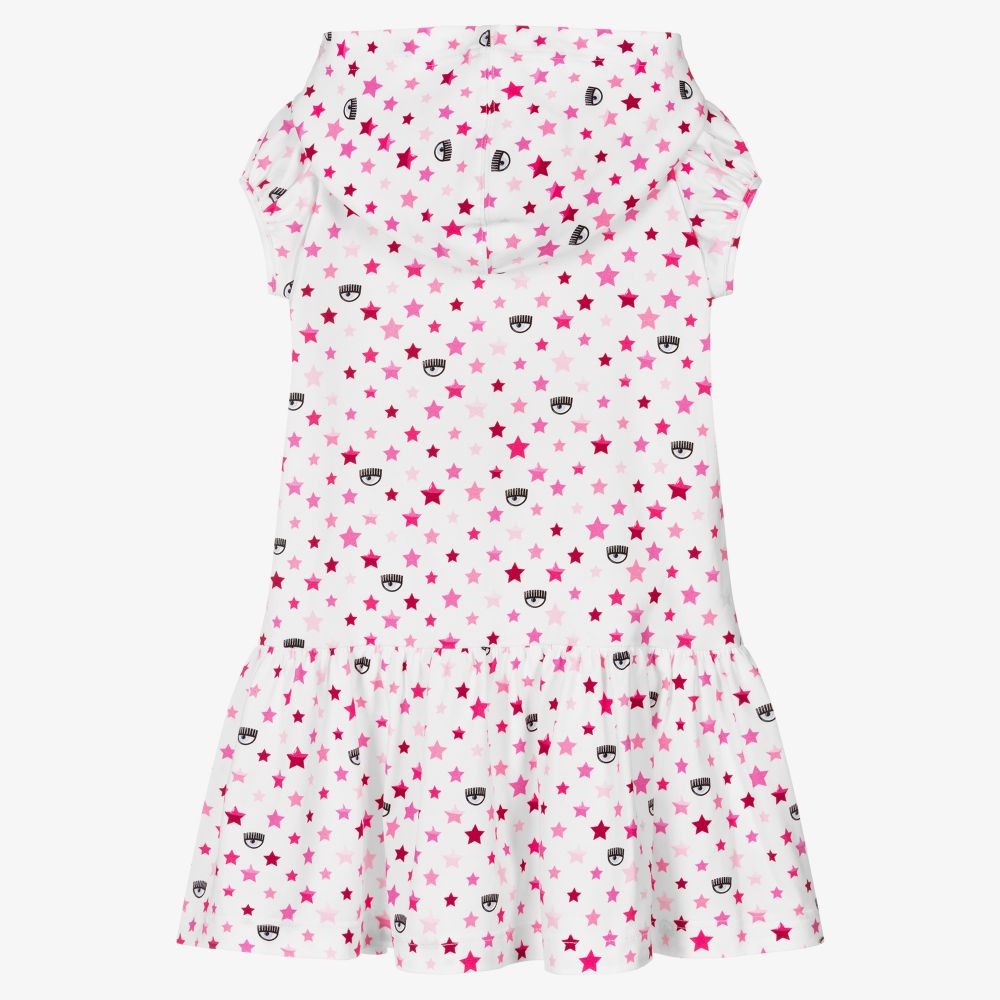 كيّارا فيراغني كيدز-فستان قطن جيرسي لون أبيض وزهري | Childrensalon Outlet