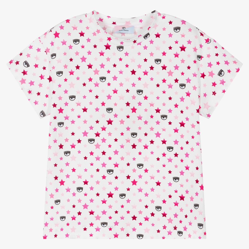 Chiara Ferragni Kids - T-Shirt in Weiß und Rosa (M) | Childrensalon