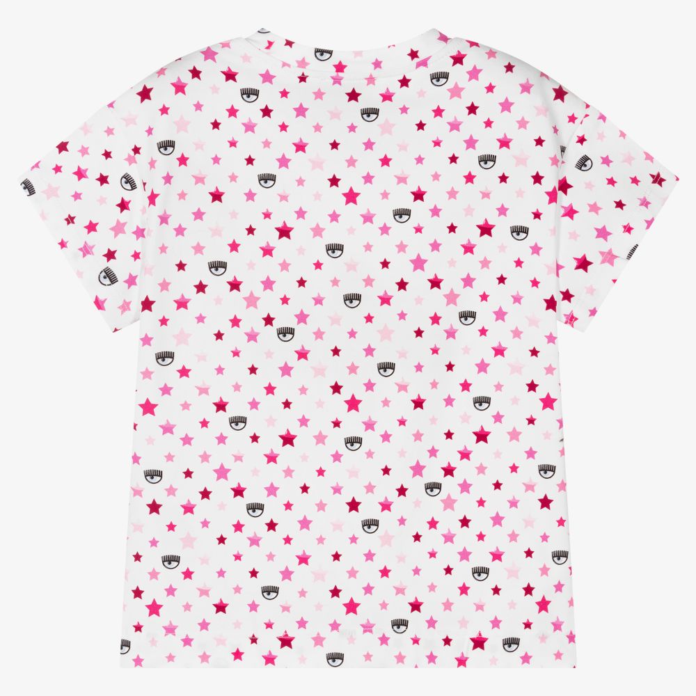 كيّارا فيراغني كيدز-تيشيرت قطن جيرسي لون أبيض وزهري للبنات | Childrensalon Outlet