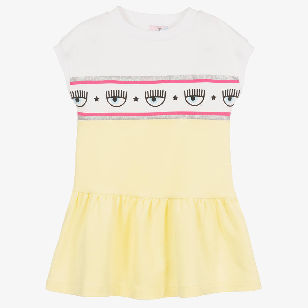 Chiara Ferragni Kids - Желтое хлопковое платье для девочек | Childrensalon