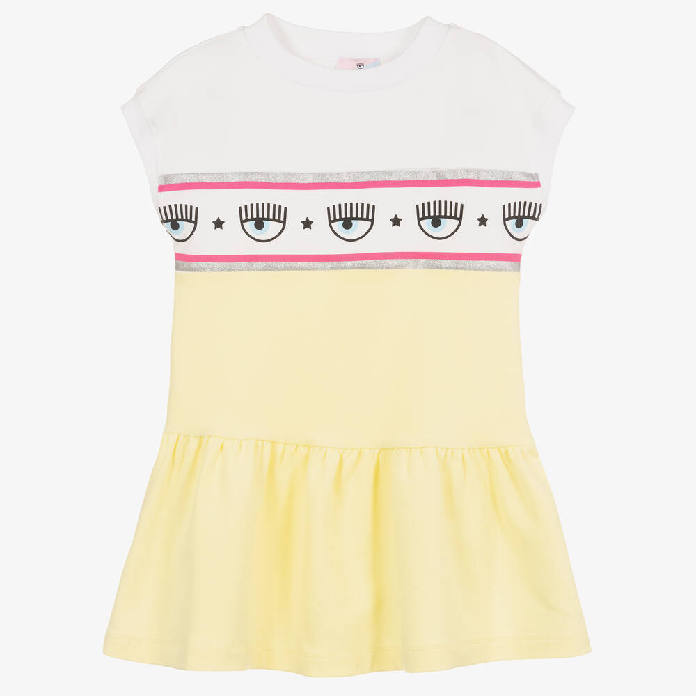 Chiara Ferragni Kids-Girls Yellow Logo Cotton Dress | Childrensalon Outlet