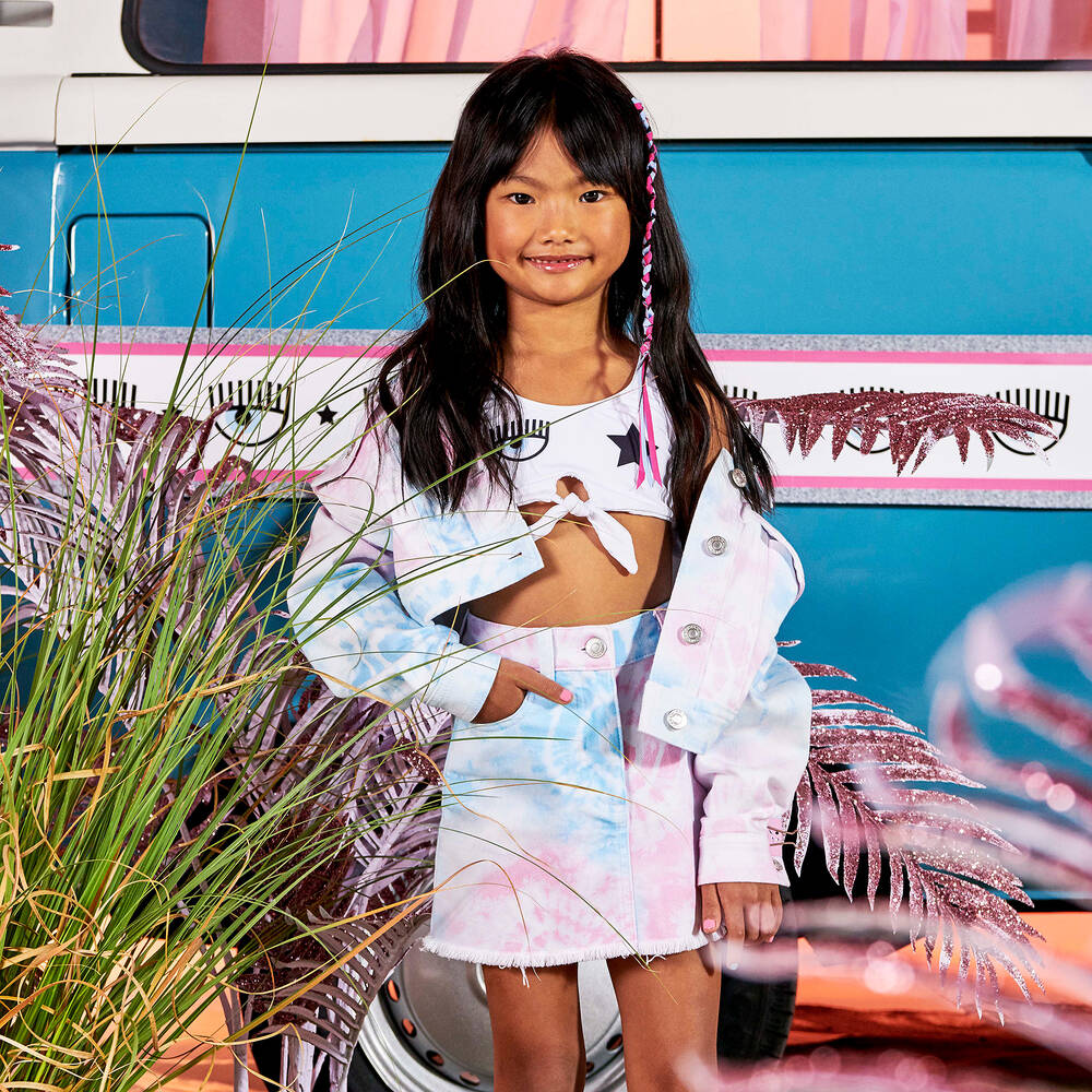 Chiara Ferragni Kids-Розово-голубая куртка с эффектом тай-дай | Childrensalon Outlet