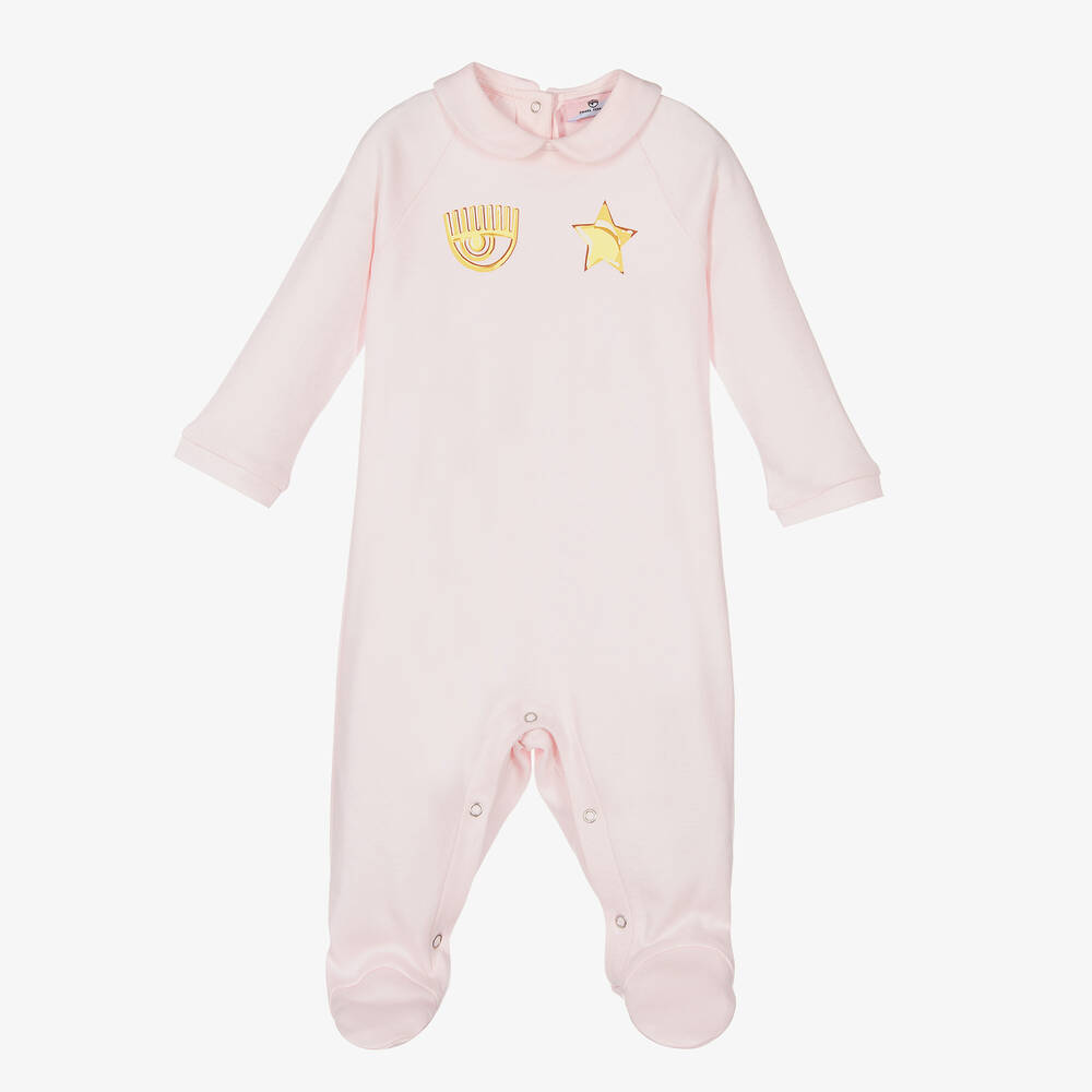 Chiara Ferragni Kids - Pink Cotton Logo Babygrow | Childrensalon