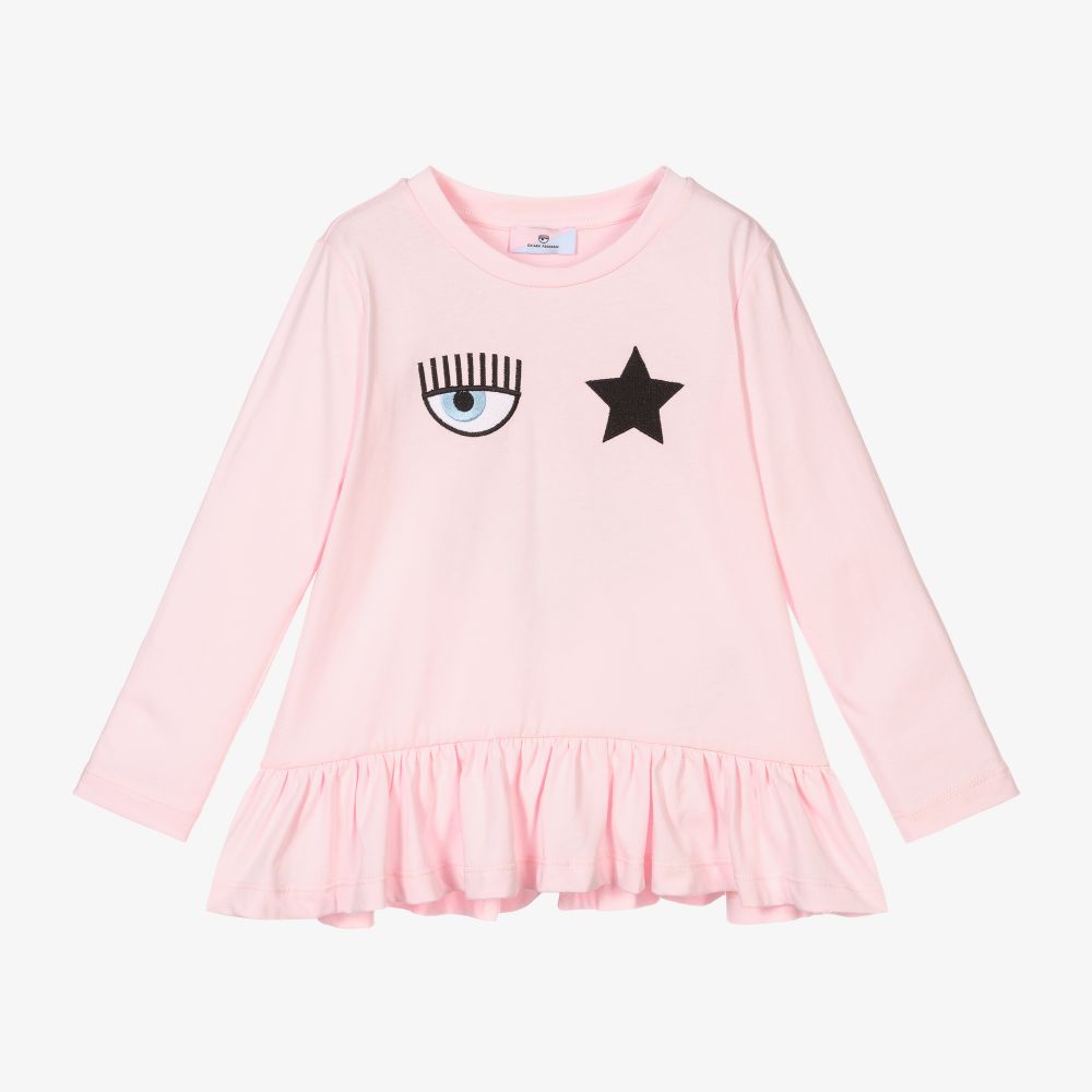 Chiara Ferragni Kids-توب قطن لون زهري فاتح للبنات | Childrensalon Outlet