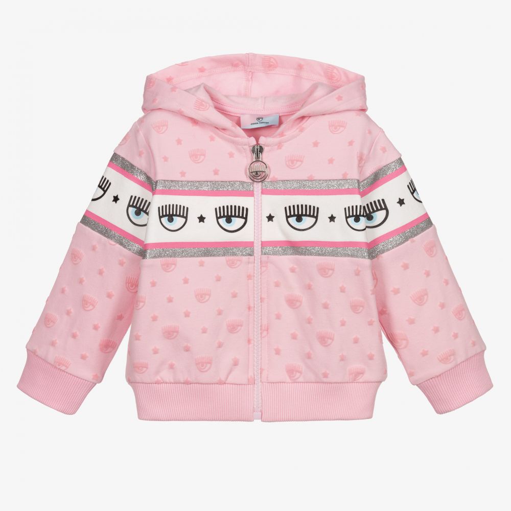 Chiara Ferragni Kids - Pink Logo Zip-Up Hooded Top | Childrensalon
