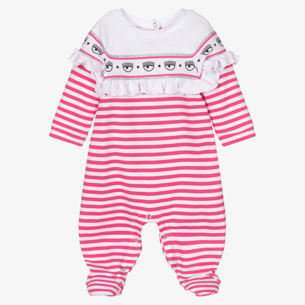 Chiara Ferragni Kids-Pink Stripe Logo Babygrow | Childrensalon Outlet