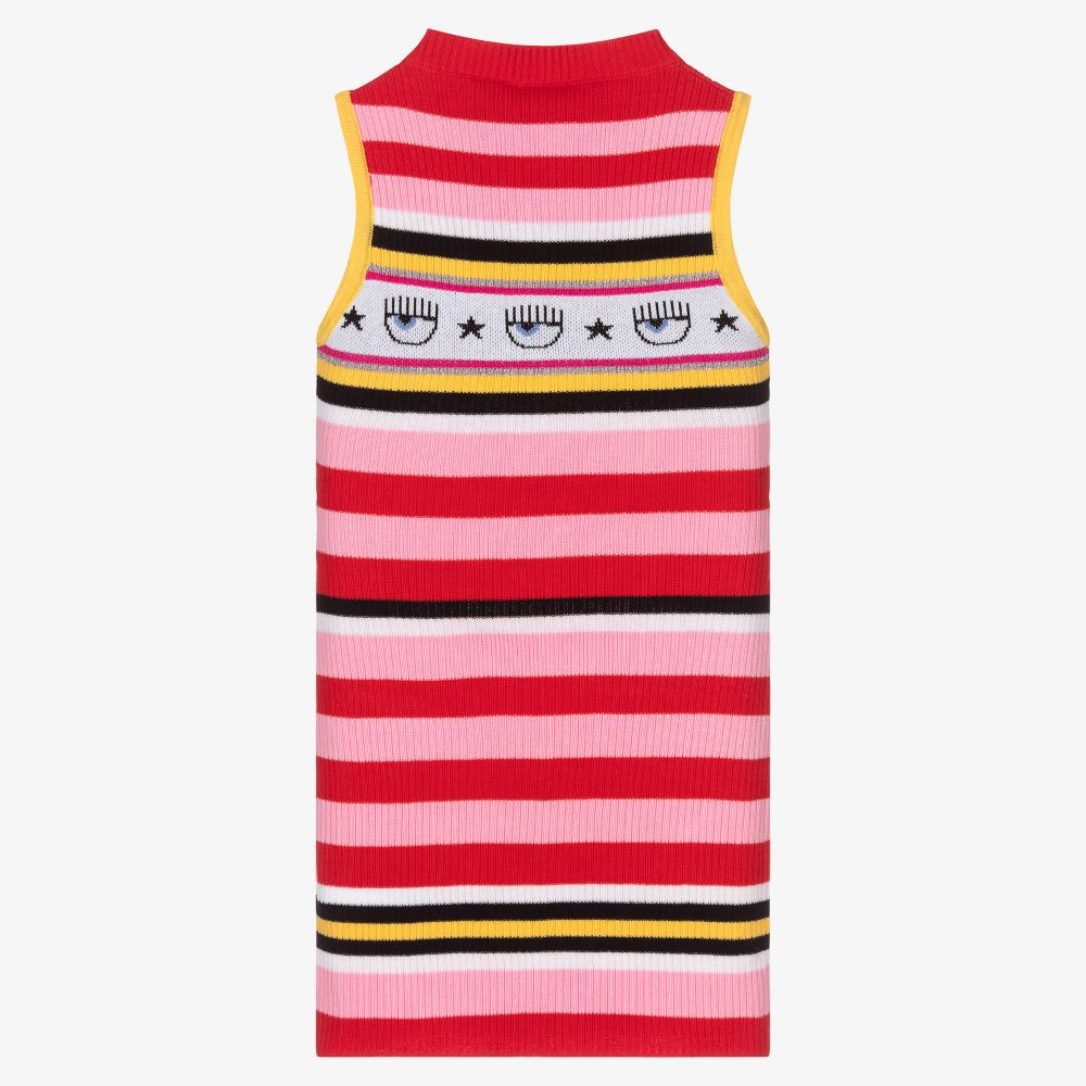 كيّارا فيراغني كيدز-فستان قطن مقلم لون زهري وأحمر وأسود وأصفر | Childrensalon Outlet