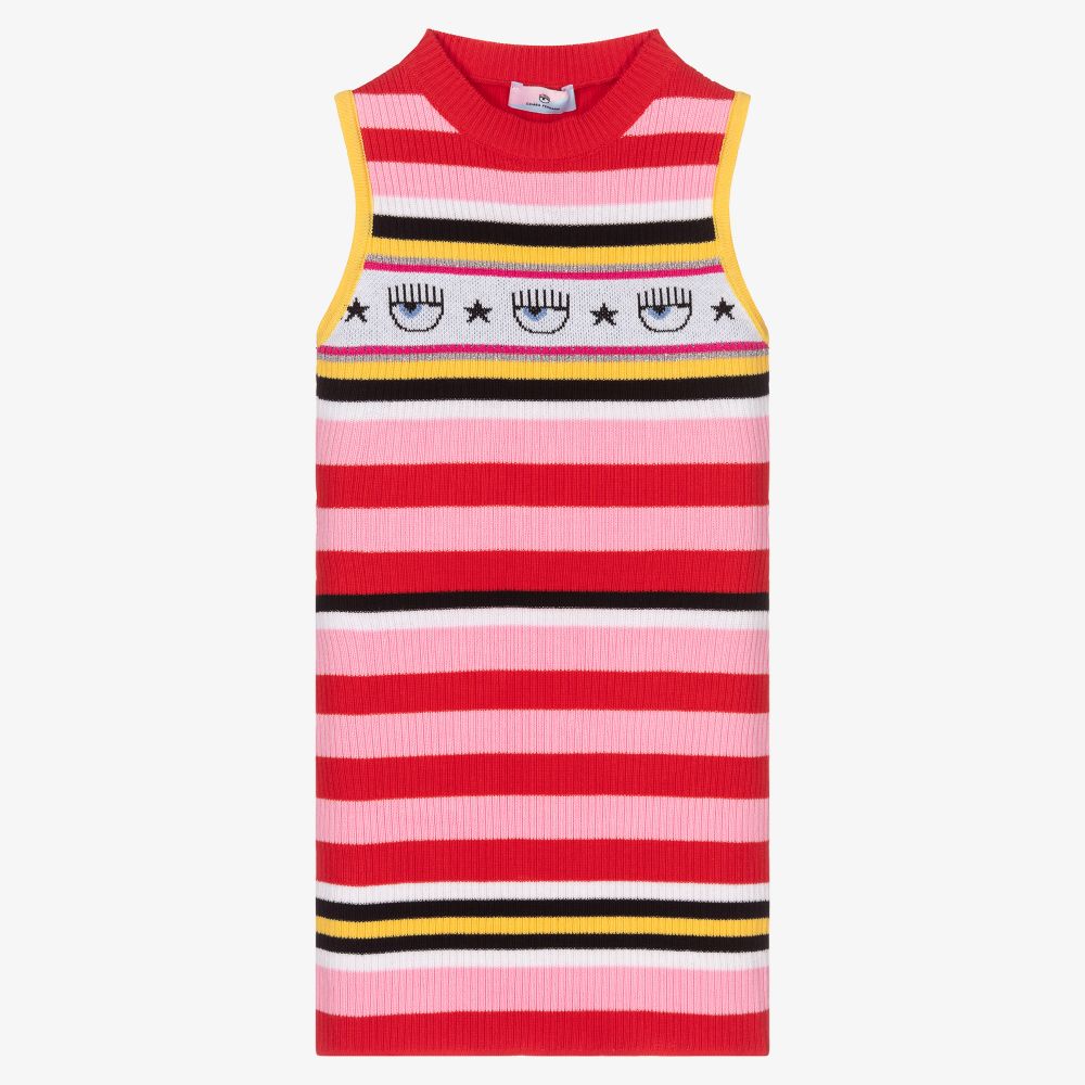 Chiara Ferragni Kids - Red & Pink Striped Logo Dress | Childrensalon