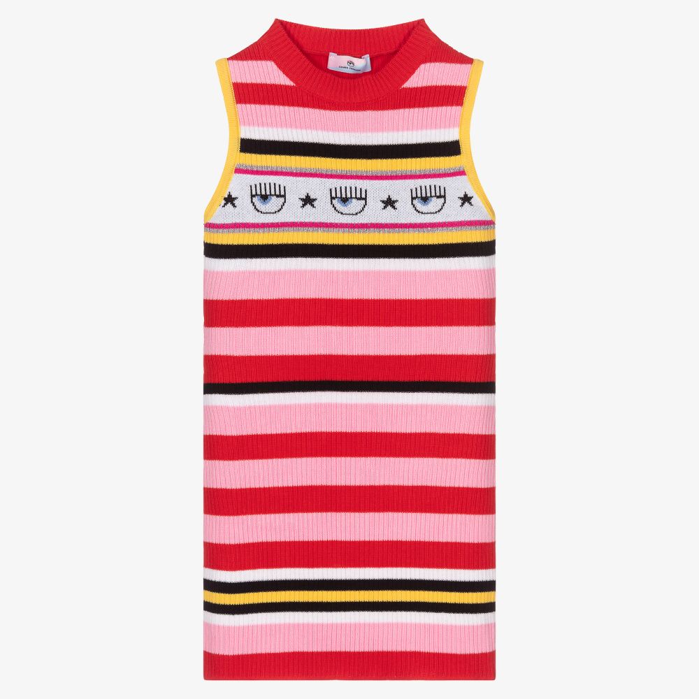 Chiara Ferragni Kids - Gestreiftes Kleid in Rot und Rosa | Childrensalon