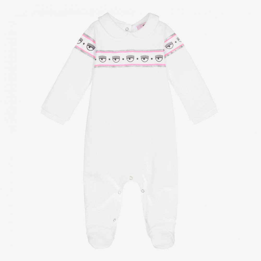 Chiara Ferragni Kids - White Cotton Logo Babygrow | Childrensalon