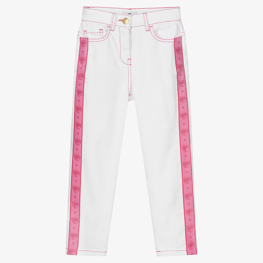 Chiara Ferragni Kids - White Denim Logo Tape Jeans | Childrensalon