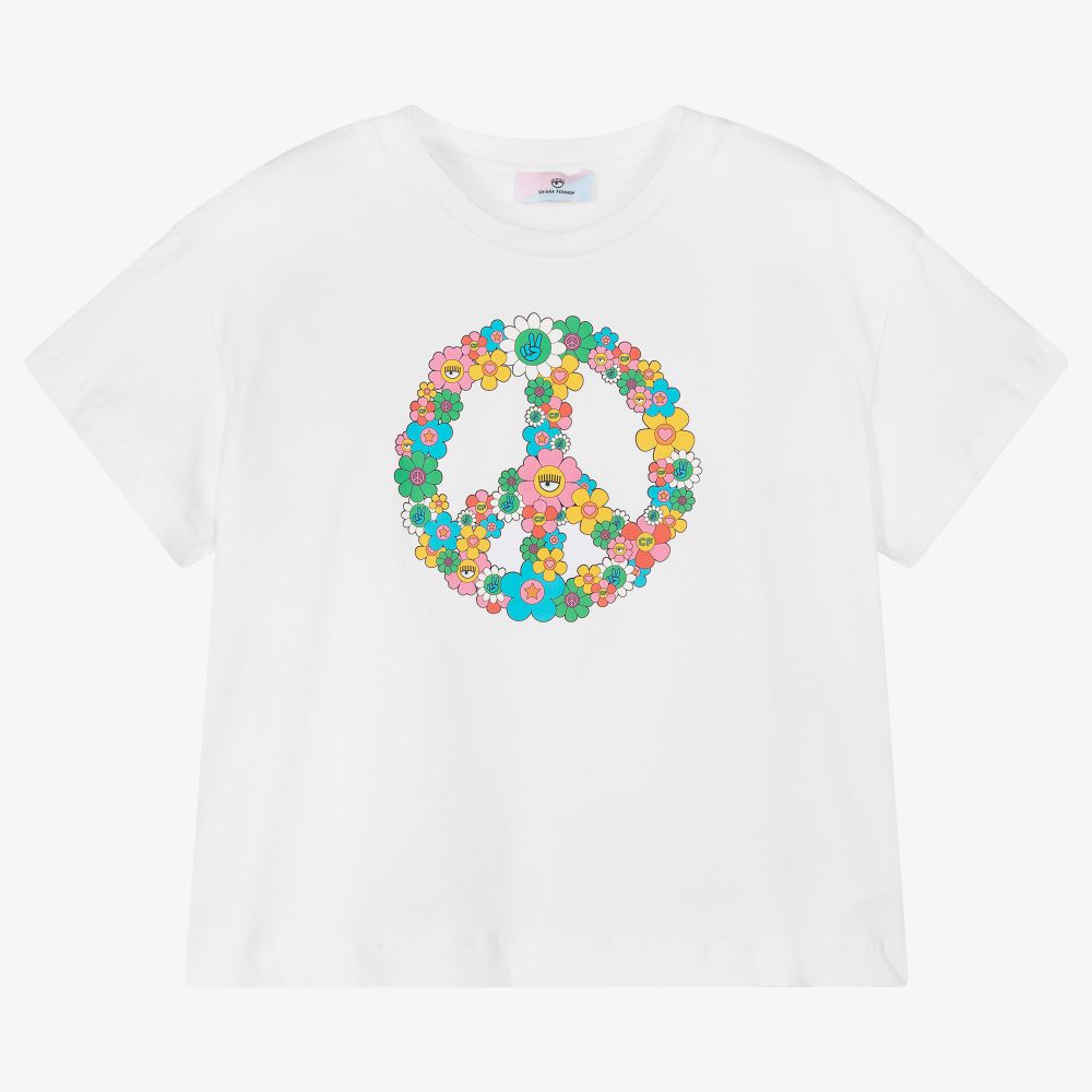 Chiara Ferragni Kids-White Floral Peace T-Shirt  | Childrensalon Outlet