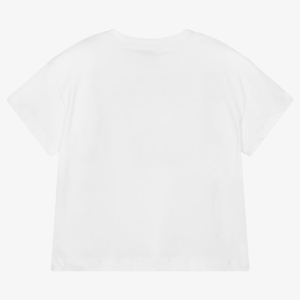 كيّارا فيراغني كيدز-تيشيرت قطن لون أبيض بطبعة ورود للبنات | Childrensalon Outlet