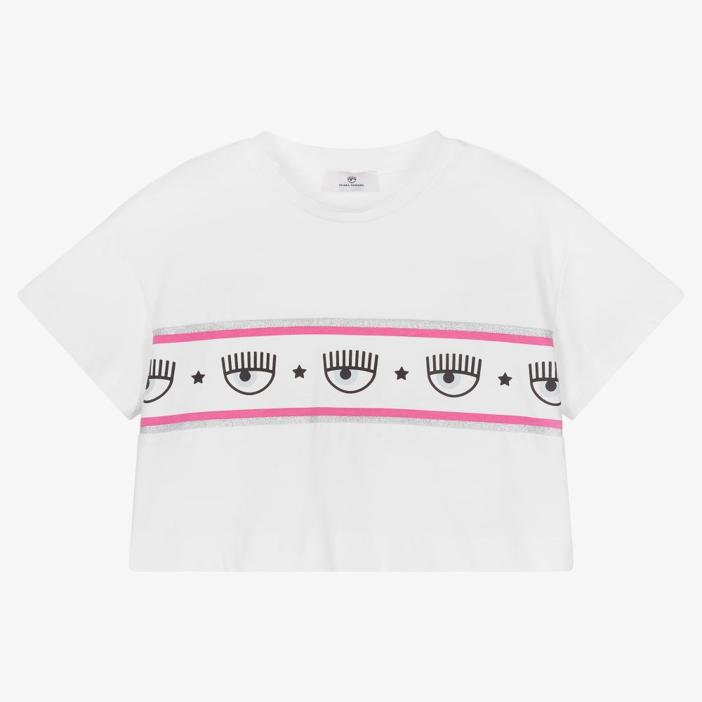 Chiara Ferragni Kids - White Logo Cropped T-Shirt | Childrensalon