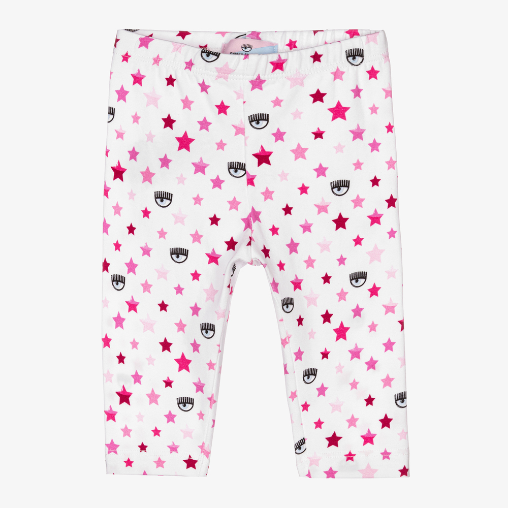 Chiara Ferragni Kids - White & Pink Baby Leggings | Childrensalon