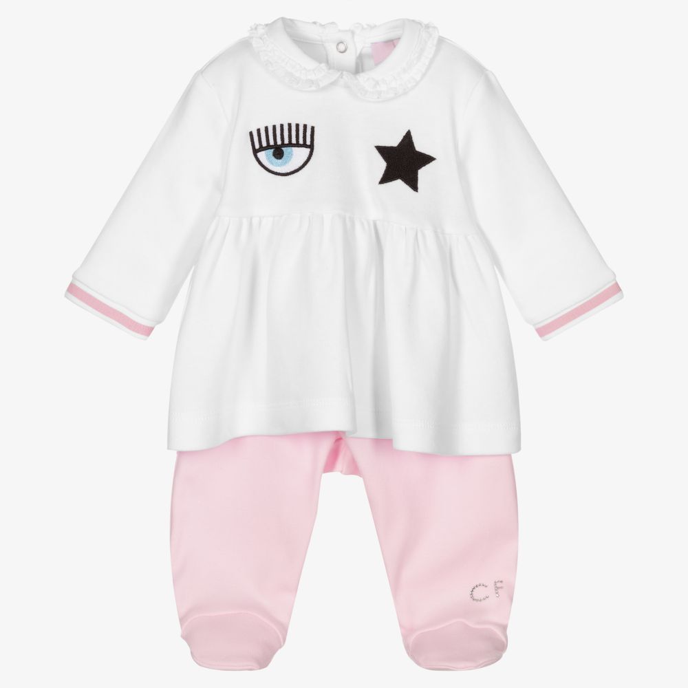 Chiara Ferragni Kids - Бело-розовый костюм с глазом и звездой для малышей  | Childrensalon