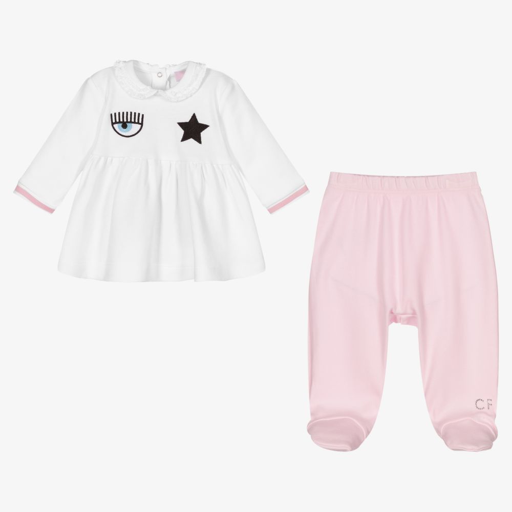 كيّارا فيراغني كيدز-بيبي غرو قطن لون أبيض وزهري للمولودات | Childrensalon Outlet