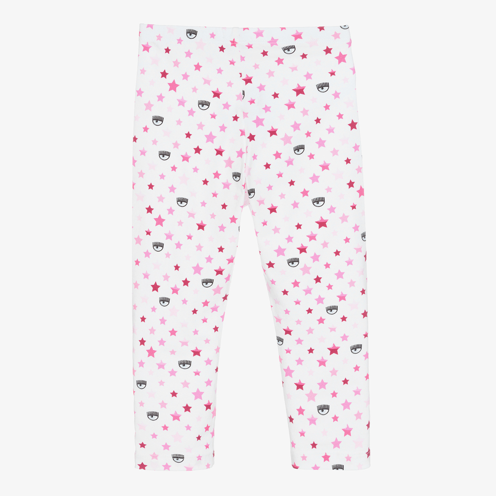 كيّارا فيراغني كيدز-ليغنغز قطن جيرسي لون أبيض وزهري للبنات | Childrensalon Outlet