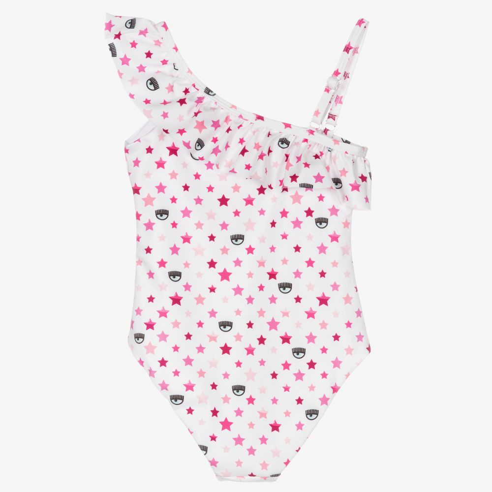 Chiara Ferragni Kids-White & Pink Logo Swimsuit | Childrensalon Outlet