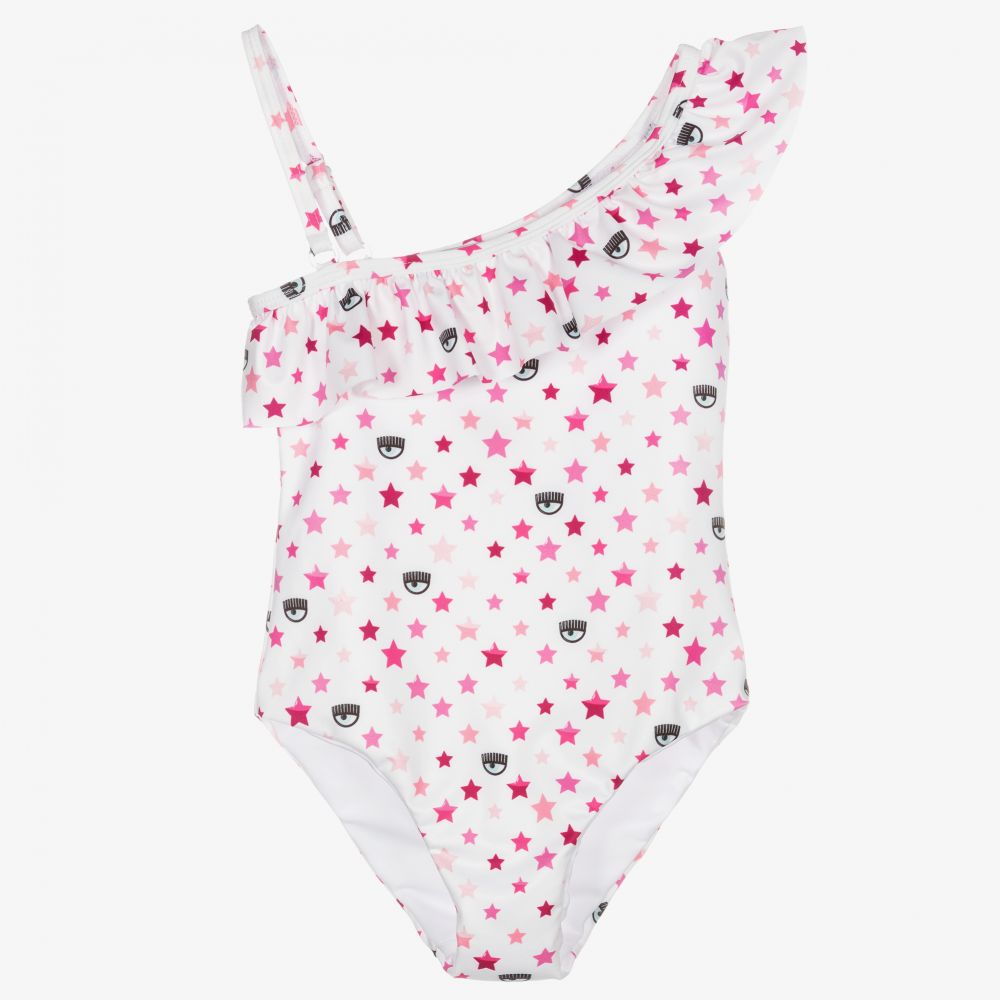 Chiara Ferragni Kids - White & Pink Logo Swimsuit | Childrensalon