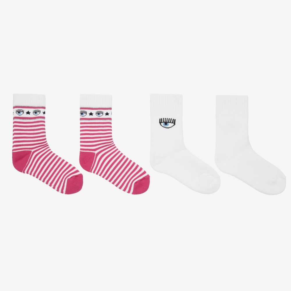 Chiara Ferragni Kids - White & Pink Socks (2 Pack) | Childrensalon